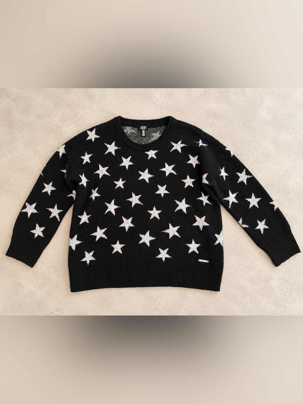Jones New York Signature XL Black Silver Star Metallic Sweater